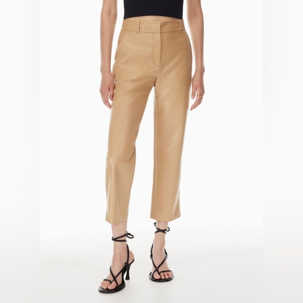 Babaton Aritzia Camel Faux Leather Command Cropped Slacks Sz 6 Chic Office Work - Picture 2 of 15